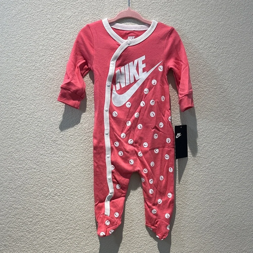 Nike Pink Footed One-Piece with White Logo Size 6M